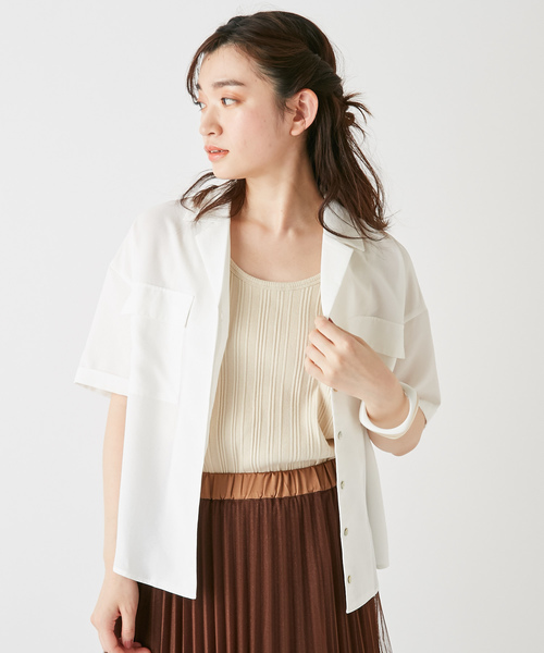 DISCOAT（ディスコート）の「リネンタッチ両ポケ開襟シャツ（シャツ/ブラウス・レディース・ベージュ/オフホワイト/カーキ・MEDIUM/LARGE）」の19枚目の写真