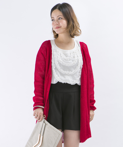 mystic（ミスティック）の「畔すかしカーディガン（カーディガン/ボレロ・レディース・アイボリー/グレー/レッド/ミント・ﾌﾘ-）」の2枚目の写真