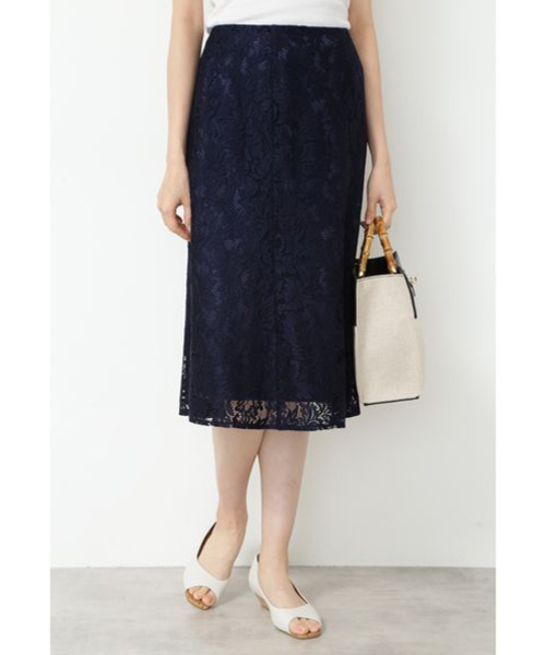 NATURAL BEAUTY BASIC(ナチュラルビューティーベーシック)の「レースマーメイドスカート(スカート・レディース・ネイビー/ブルー/ベージュ・SMALL/MEDIUM/X-SMALL)」の1枚目の写真