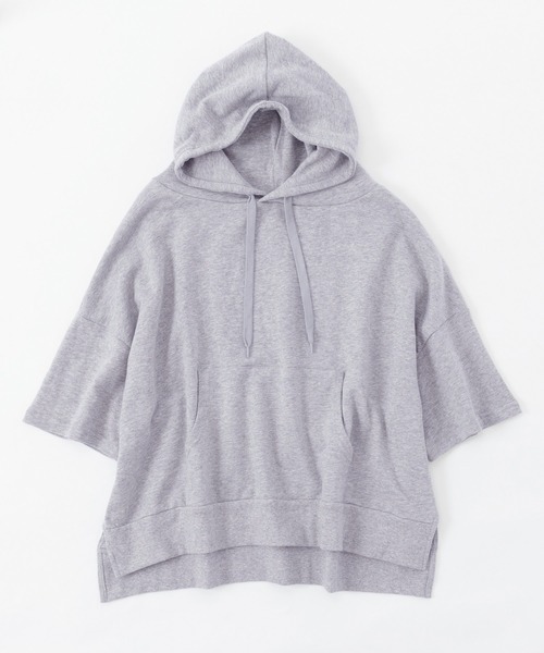 Chaco closet（チャコ クローゼット）の「5分袖 サイドスリット 裏毛ワイドパーカー（パーカー・レディース・ブラック/アイボリー/杢グレー/ベージュ/パープル・FREE）」の21枚目の写真