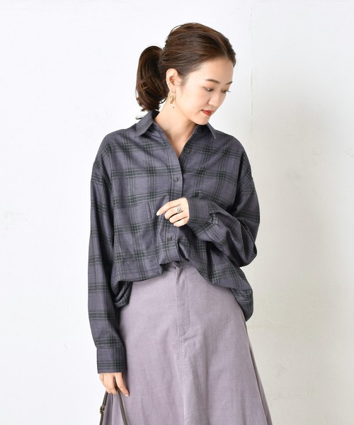 DouDou(ドゥドゥ)の「チェックビッグシャツ2(シャツ/ブラウス・レディース・パープル/ブラウン・FREE)」の6枚目の写真