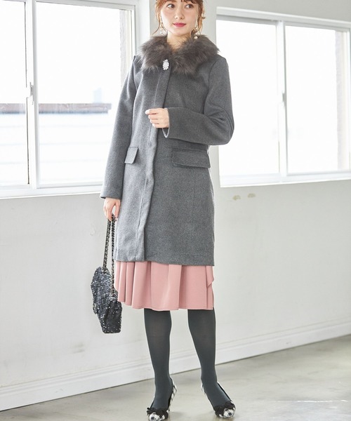 ビジューブローチ付き2wayウールコート 2015 今季　tocco　1度着用 tocco ビジューブローチ付き2wayウールコート 2015 2015 今季