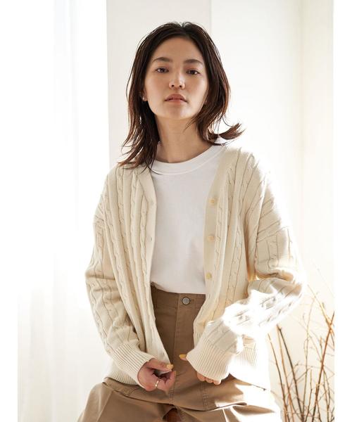 AMERICAN HOLIC(アメリカンホリック)の「ケーブルニットカーディガン*(カーディガン/ボレロ・レディース・ネイビー/アイボリー/モカ・M/L)」の4枚目の写真