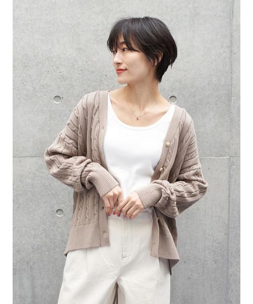 AMERICAN HOLIC(アメリカンホリック)の「ケーブルニットカーディガン*(カーディガン/ボレロ・レディース・ネイビー/アイボリー/モカ・M/L)」の12枚目の写真