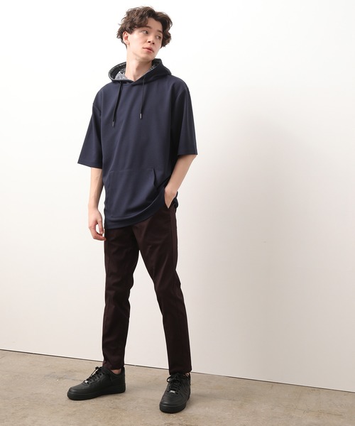 JUNRED（ジュンレッド）の「ウェーブワッフル半袖プルパーカー（パーカー・メンズ・ネイビー/グレー/カーキ/ブラック系その他2/ブルー系その他3・LL/L/M）」の6枚目の写真
