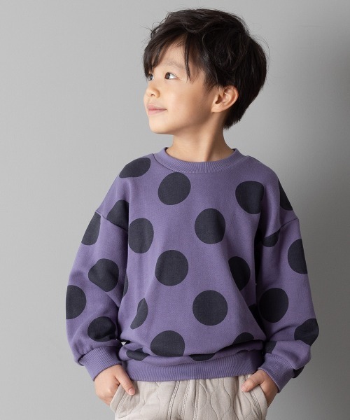MAKE YOUR DAY（メイクユアデイ）の「ドットプリント裏毛トレーナー■80～140cm（スウェット・キッズ・チャコールグレー/パープル/ブラウン・90/100/110/120/80/130/140）」の3枚目の写真