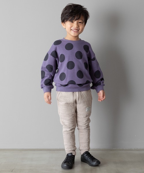 MAKE YOUR DAY（メイクユアデイ）の「ドットプリント裏毛トレーナー■80～140cm（スウェット・キッズ・チャコールグレー/パープル/ブラウン・90/100/110/120/80/130/140）」の4枚目の写真