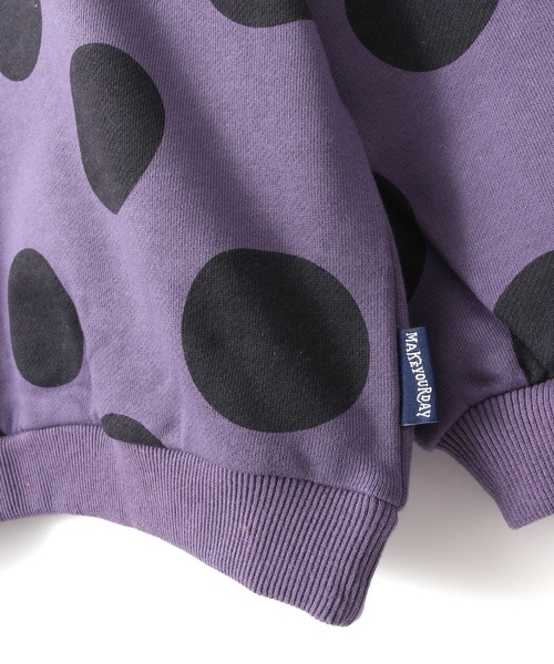 MAKE YOUR DAY（メイクユアデイ）の「ドットプリント裏毛トレーナー■80～140cm（スウェット・キッズ・チャコールグレー/パープル/ブラウン・90/100/110/120/80/130/140）」の13枚目の写真