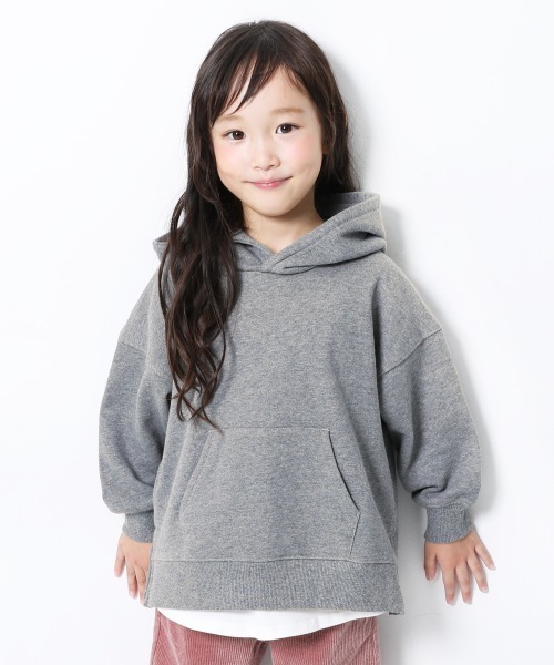 devirock（デビロック）の「スウェットレイヤードプルパーカー（パーカー・キッズ・ブラック/オートミール/ブルー系その他/グリーン系その他/キャメル/ピンク系その他/パープル系その他/杢グレー/ダークベージュ・120cm/100cm/80ｃｍ/110cm/150cm/140cm/160cm/90cm/130cm）」の3枚目の写真