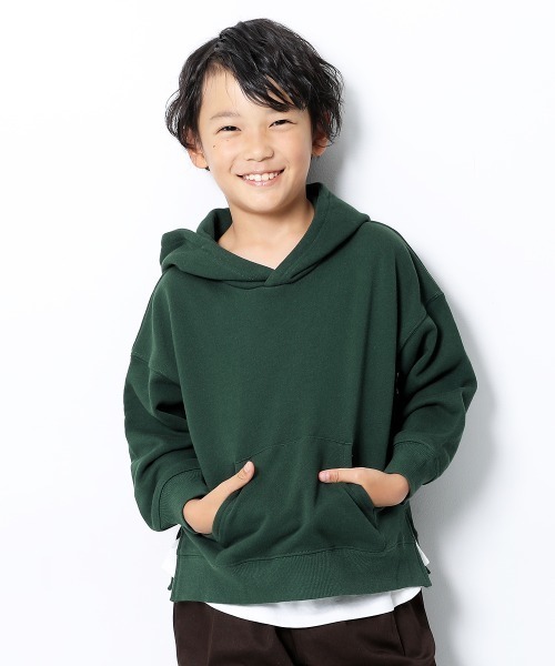 devirock（デビロック）の「スウェットレイヤードプルパーカー（パーカー・キッズ・ブラック/オートミール/ブルー系その他/グリーン系その他/キャメル/ピンク系その他/パープル系その他/杢グレー/ダークベージュ・120cm/100cm/80ｃｍ/110cm/150cm/140cm/160cm/90cm/130cm）」の6枚目の写真