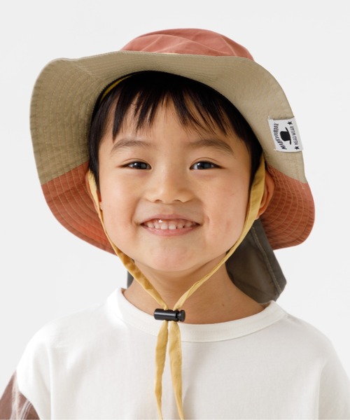 MAKE YOUR DAY(メイクユアデイ)の「日よけ付きナイロンハット(ハット・キッズ・ベージュ/ピンク/ブラック/マスタード/サーモンピンク・48/50/46/52/54/56/59)」の7枚目の写真