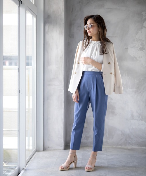 WHITE JOOLA（ホワイトジョーラ）の「PrimeFlex紫外線防止＆撥水＆接触冷感＆ストレッチ！多機能・美ラインテーパードカラーパンツ（スラックス・レディース・ホワイト/ブラック/ブルー/グリーン/イエロー/ピンク・61/64/67）」の22枚目の写真