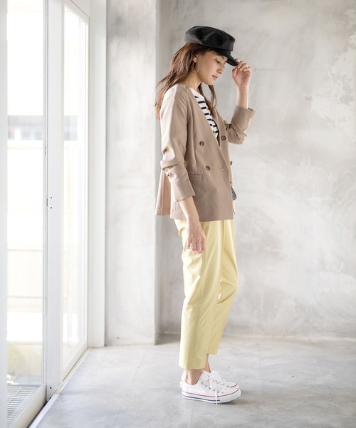 WHITE JOOLA（ホワイトジョーラ）の「PrimeFlex紫外線防止＆撥水＆接触冷感＆ストレッチ！多機能・美ラインテーパードカラーパンツ（スラックス・レディース・ホワイト/ブラック/ブルー/グリーン/イエロー/ピンク・61/64/67）」の14枚目の写真