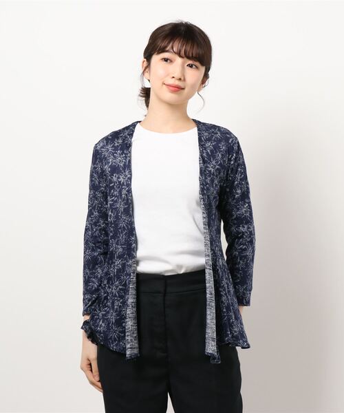 GGD（ジージーディー）の「HAVE A NICE TRIP / ファインウォッシャブル麻キカ花カーディガン（カーディガン/ボレロ・レディース・ブラック/グリーン/ネイビー・M/L/LL/3L）」の3枚目の写真
