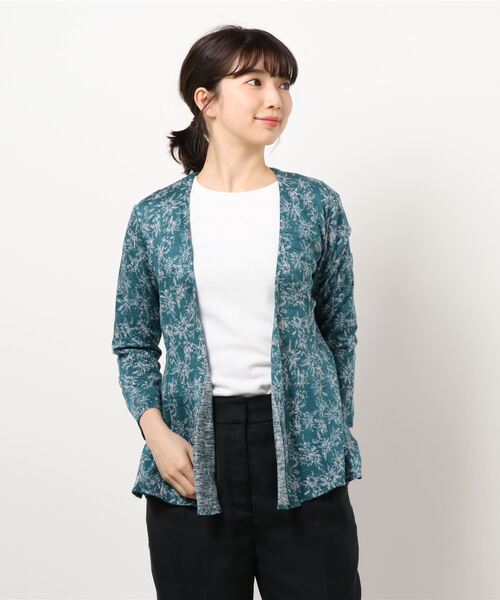 GGD（ジージーディー）の「HAVE A NICE TRIP / ファインウォッシャブル麻キカ花カーディガン（カーディガン/ボレロ・レディース・ブラック/グリーン/ネイビー・M/L/LL/3L）」の2枚目の写真