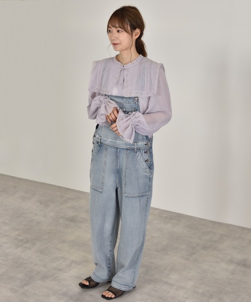 w closet（ダブルクローゼット）の「スリムオーバーオール（サロペット/オーバーオール・レディース・ダークベージュ/ケミカルウォッシュ/サンドベージュ・FREE）」の4枚目の写真