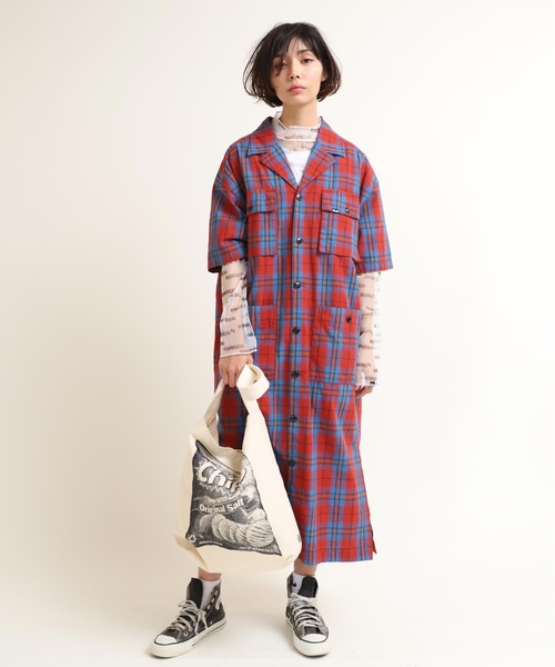 PINUE チェックシャツワンピース（NAVY）新品 タグ付き 人気商品