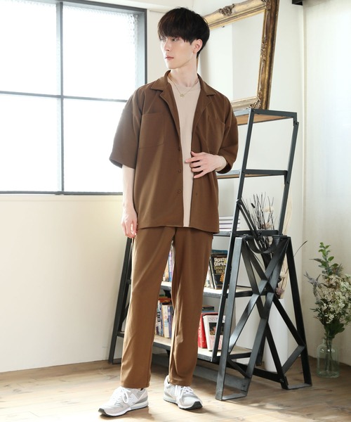 TopIsm（トップイズム）の「半袖オープンカラー 梨地シャツジャケット＆ワイドパンツ セットアップ（セットアップ・メンズ・ブラック/ベージュ/ブラウン/グレー系その他・M/L）」の3枚目の写真