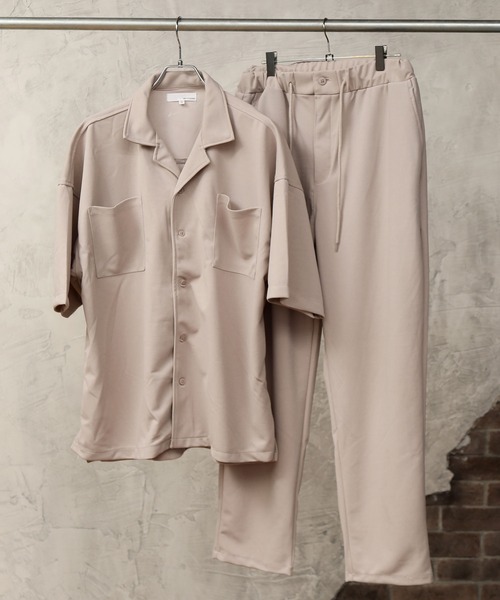 TopIsm（トップイズム）の「半袖オープンカラー 梨地シャツジャケット＆ワイドパンツ セットアップ（セットアップ・メンズ・ブラック/ベージュ/ブラウン/グレー系その他・M/L）」の5枚目の写真