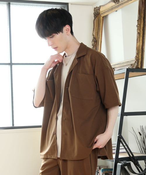 TopIsm（トップイズム）の「半袖オープンカラー 梨地シャツジャケット＆ワイドパンツ セットアップ（セットアップ・メンズ・ブラック/ベージュ/ブラウン/グレー系その他・M/L）」の12枚目の写真