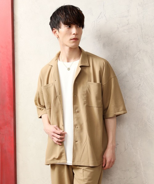 TopIsm（トップイズム）の「半袖オープンカラー 梨地シャツジャケット＆ワイドパンツ セットアップ（セットアップ・メンズ・ブラック/ベージュ/ブラウン/グレー系その他・M/L）」の9枚目の写真