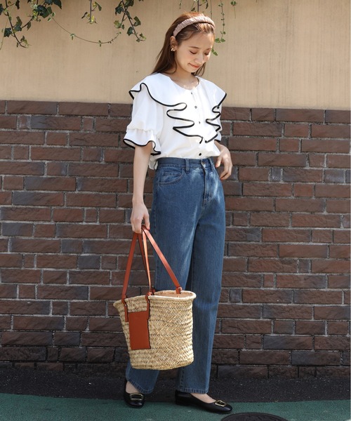 one after another NICE CLAUP（ワンアフターアナザーナイスクラップ）の「パイピングフリルブラウス（シャツ/ブラウス・レディース・ブラック/オフホワイト・FREE）」の10枚目の写真