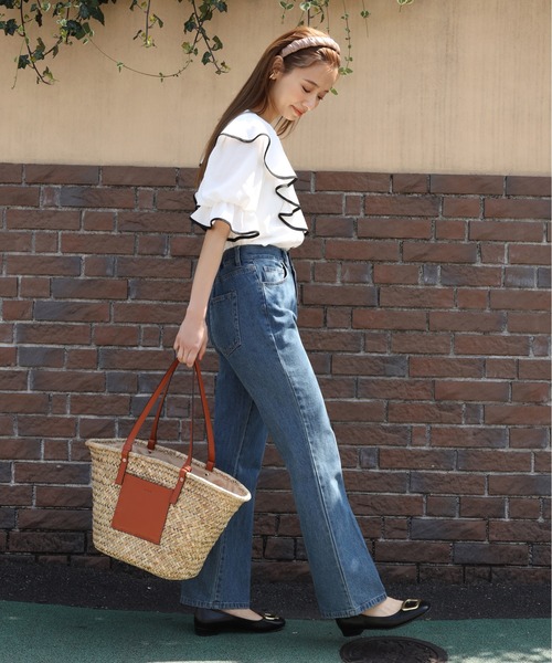 one after another NICE CLAUP（ワンアフターアナザーナイスクラップ）の「パイピングフリルブラウス（シャツ/ブラウス・レディース・ブラック/オフホワイト・FREE）」の6枚目の写真