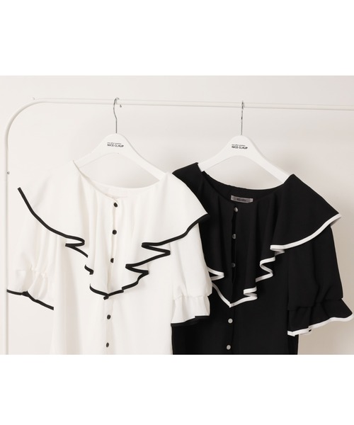 one after another NICE CLAUP（ワンアフターアナザーナイスクラップ）の「パイピングフリルブラウス（シャツ/ブラウス・レディース・ブラック/オフホワイト・FREE）」の8枚目の写真