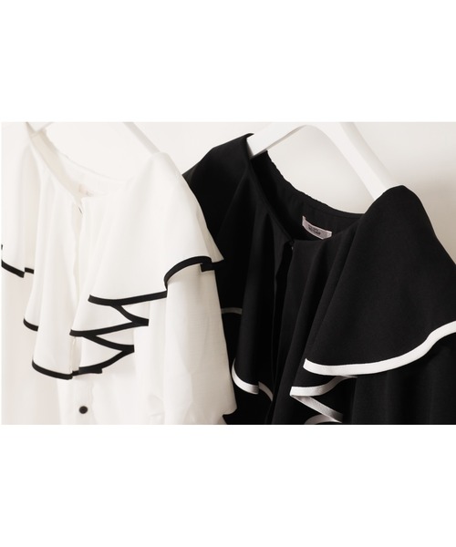 one after another NICE CLAUP（ワンアフターアナザーナイスクラップ）の「パイピングフリルブラウス（シャツ/ブラウス・レディース・ブラック/オフホワイト・FREE）」の14枚目の写真