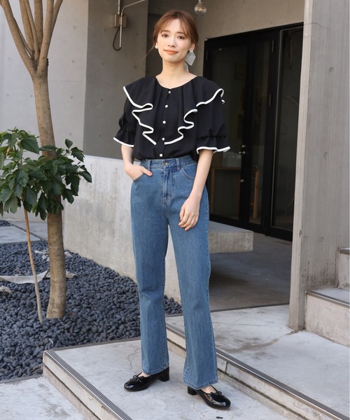 one after another NICE CLAUP（ワンアフターアナザーナイスクラップ）の「パイピングフリルブラウス（シャツ/ブラウス・レディース・ブラック/オフホワイト・FREE）」の18枚目の写真