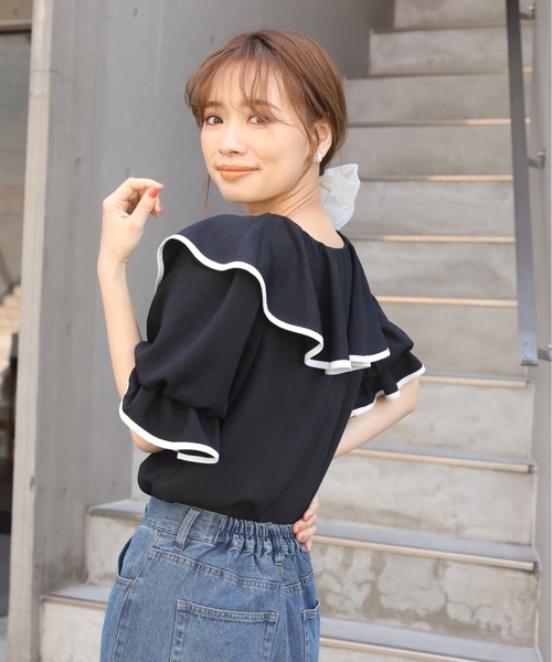 one after another NICE CLAUP（ワンアフターアナザーナイスクラップ）の「パイピングフリルブラウス（シャツ/ブラウス・レディース・ブラック/オフホワイト・FREE）」の17枚目の写真