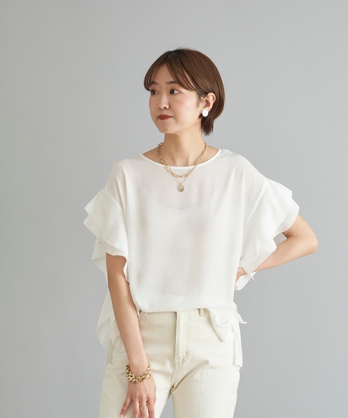 セール】【WEB限定】シフォン楊柳フリルブラウス（シャツ/ブラウス 