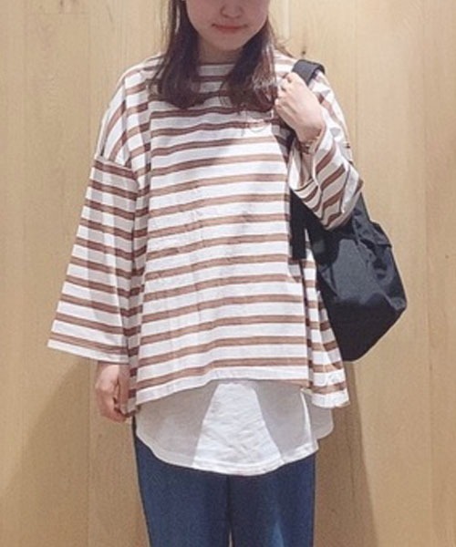 Samansa Mos2(サマンサ モスモス)の「レイヤードゆるロングTシャツセット(Tシャツ/カットソー・レディース・ブラウン/ネイビー/サックスブルー/チャコール/ピンク/ベージュ・フリ-)」の3枚目の写真