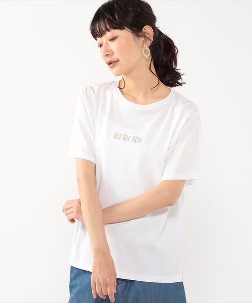 DECOY SINCE 1981(デコイシンスイチキュウハチイチ)の「ひやさらコットンロゴ刺しゅうプルオーバー(Tシャツ/カットソー・レディース・ブルー/ホワイト/ネイビー・L/M/LL)」の2枚目の写真