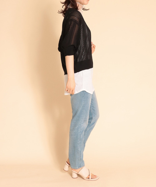 Cepica（セピカ）の「透かし柄ショートカーディガン（カーディガン/ボレロ・レディース・ブラック/ベージュ・FREE）」の7枚目の写真