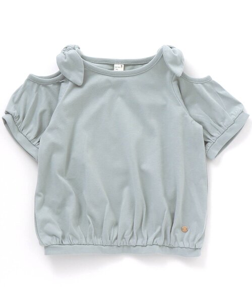 apres les cours（アプレレクール）の「/オープンショルダー肩りぼんトップス（Tシャツ/カットソー・キッズ・ブルー/ミント/ネイビー/オレンジ/ピンク/イエロー・90/100/110/120/130/140/80）」の2枚目の写真