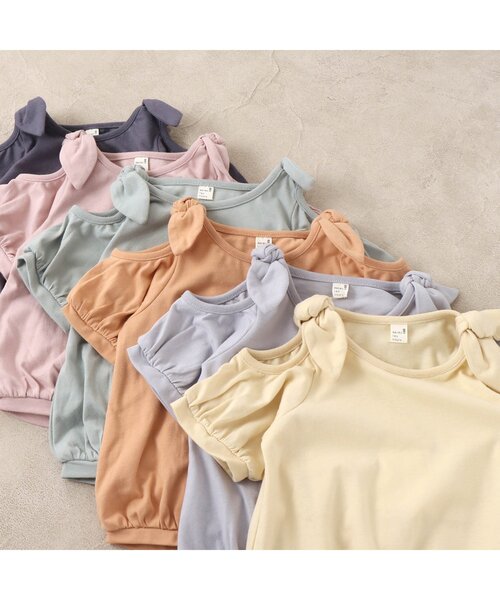 apres les cours（アプレレクール）の「/オープンショルダー肩りぼんトップス（Tシャツ/カットソー・キッズ・ブルー/ミント/ネイビー/オレンジ/ピンク/イエロー・90/100/110/120/130/140/80）」の7枚目の写真
