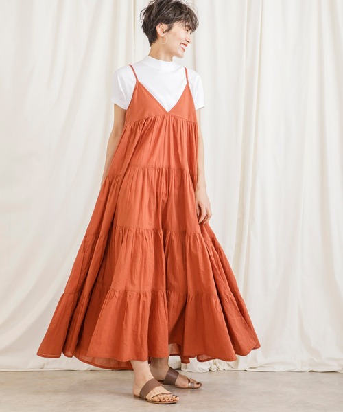 CIENA（シエナ）の「ティアードキャミワンピース（ワンピース・レディース・ブラック/ブラウン/ダークオレンジ・FREE）」の4枚目の写真