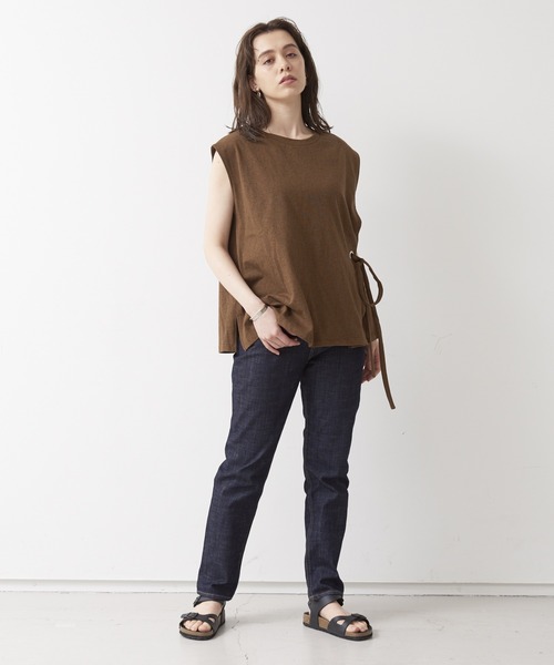 collex（コレックス）の「2WAYウエストリボン リネンライク天竺プルオーバー（Tシャツ/カットソー・レディース・ブラウン/アイボリー・フリー）」の3枚目の写真