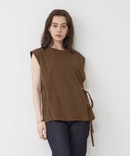 collex（コレックス）の「2WAYウエストリボン リネンライク天竺プルオーバー（Tシャツ/カットソー・レディース・ブラウン/アイボリー・フリー）」の7枚目の写真