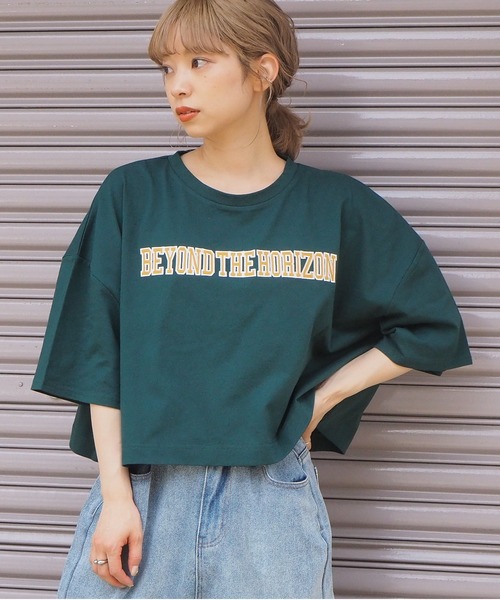 tiptop（ティップトップ）の「2021SS ロゴタタキツケカレッジショート丈Tシャツ（Tシャツ/カットソー・レディース・ブラック/ダークグリーン/オフホワイト・FREE）」の3枚目の写真