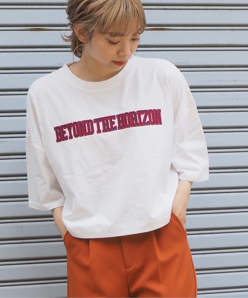 tiptop（ティップトップ）の「2021SS ロゴタタキツケカレッジショート丈Tシャツ（Tシャツ/カットソー・レディース・ブラック/ダークグリーン/オフホワイト・FREE）」の14枚目の写真