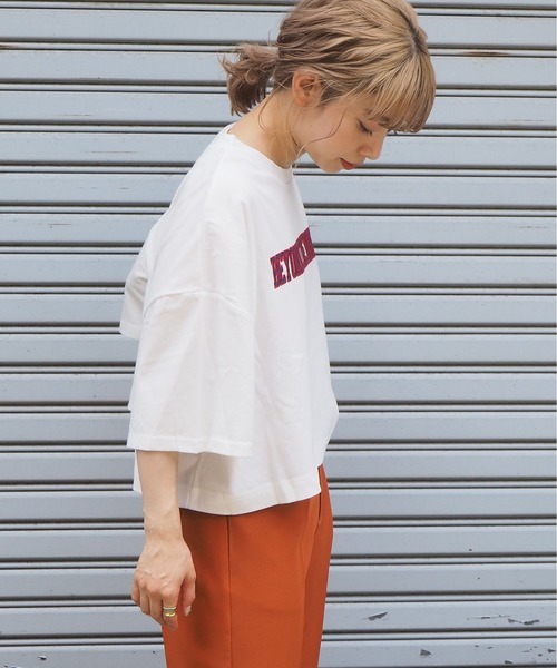 tiptop（ティップトップ）の「2021SS ロゴタタキツケカレッジショート丈Tシャツ（Tシャツ/カットソー・レディース・ブラック/ダークグリーン/オフホワイト・FREE）」の16枚目の写真