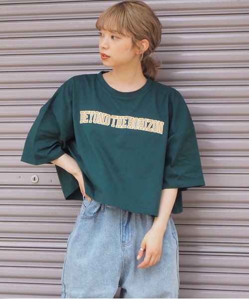 tiptop（ティップトップ）の「2021SS ロゴタタキツケカレッジショート丈Tシャツ（Tシャツ/カットソー・レディース・ブラック/ダークグリーン/オフホワイト・FREE）」の17枚目の写真