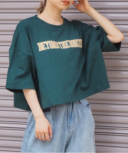 tiptop（ティップトップ）の「2021SS ロゴタタキツケカレッジショート丈Tシャツ（Tシャツ/カットソー・レディース・ブラック/ダークグリーン/オフホワイト・FREE）」の5枚目の写真