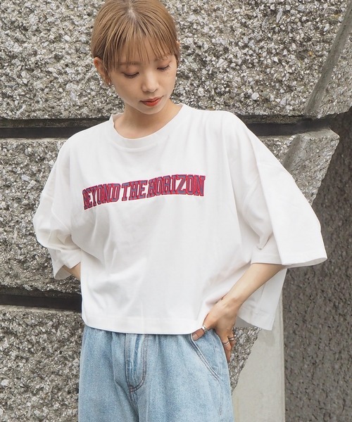 tiptop（ティップトップ）の「2021SS ロゴタタキツケカレッジショート丈Tシャツ（Tシャツ/カットソー・レディース・ブラック/ダークグリーン/オフホワイト・FREE）」の18枚目の写真