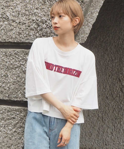 tiptop（ティップトップ）の「2021SS ロゴタタキツケカレッジショート丈Tシャツ（Tシャツ/カットソー・レディース・ブラック/ダークグリーン/オフホワイト・FREE）」の19枚目の写真