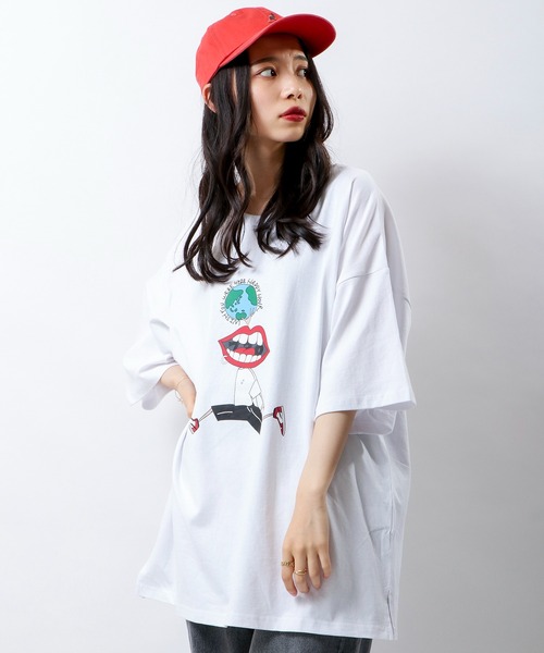 RE730(アールイーセブンサーティー)の「RE730 なみおくん地球儀Tシャツ ビッグシルエット(Tシャツ/カットソー・メンズ・ホワイト/グレイッシュベージュ/ブラック・M/L/XL)」の2枚目の写真