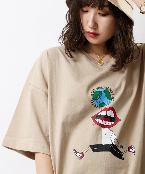 RE730(アールイーセブンサーティー)の「RE730 なみおくん地球儀Tシャツ ビッグシルエット(Tシャツ/カットソー・メンズ・ホワイト/グレイッシュベージュ/ブラック・M/L/XL)」の3枚目の写真