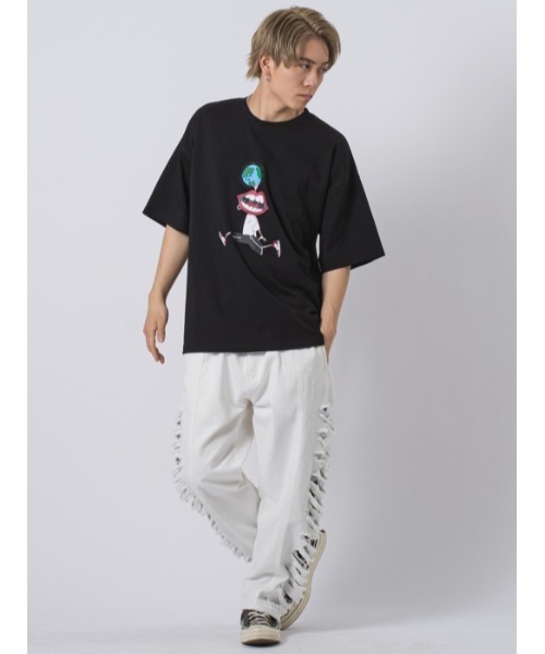 RE730(アールイーセブンサーティー)の「RE730 なみおくん地球儀Tシャツ ビッグシルエット(Tシャツ/カットソー・メンズ・ホワイト/グレイッシュベージュ/ブラック・M/L/XL)」の5枚目の写真